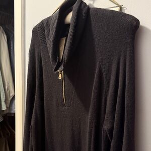 Black maxi sweater dress. Quarter zip turtleneck.